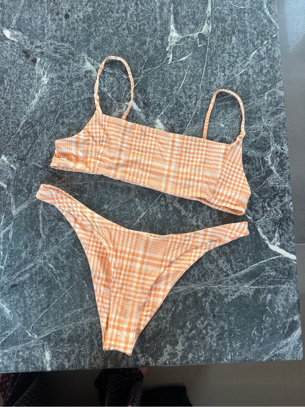 Stone Fox Peach and White Plaid Two-Piece Bikini Set